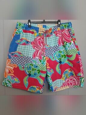 Peter Millar Mens Large Sea Turtle And Fish Swim Shorts